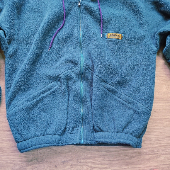 Vintage Unisex Teal Adidas Adventure Fleece Zip Up Hoodie - Picture 5 of 16